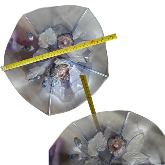 1980s Mikasa Crystal Floral Pastel Pink Purple Calypso Serving Bowl Centerpiece - Picture 4 of 5